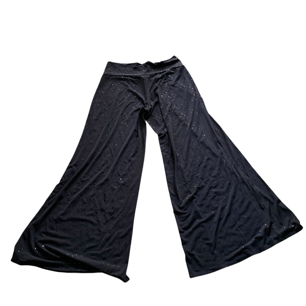 NWT Clara Sun Woo Black Shiny Polka Dot XL Wide-Leg Pull On Gaucho Style Pants